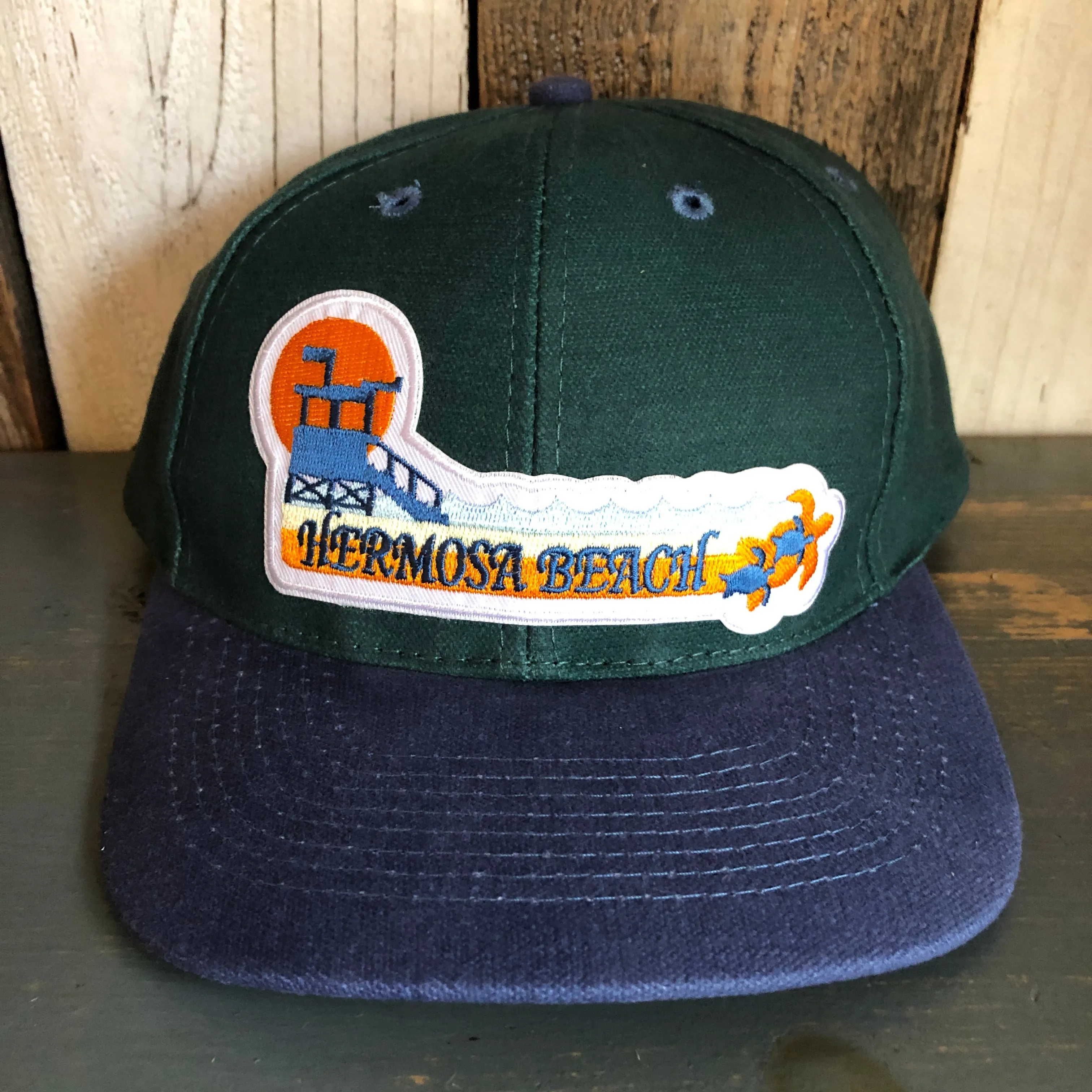 Hermosa Beach GOLDEN HOUR - 6 Panel Low Profile Baseball Cap with Adjustable Strap with Press Buckle - Dark Green/Navy