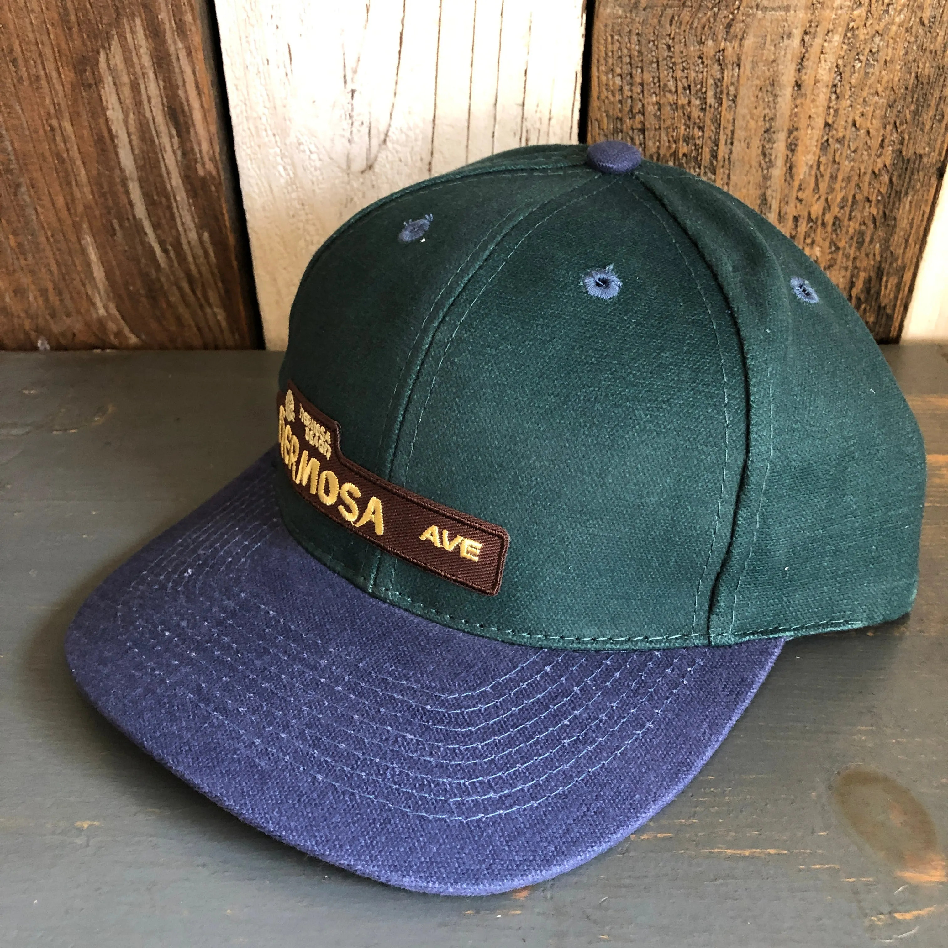 Hermosa Beach HERMOSA AVE - 6 Panel Low Profile Baseball Cap with Adjustable Strap with Press Buckle - Dark Green/Navy