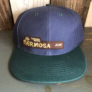 Hermosa Beach HERMOSA AVE - 6 Panel Low Profile Baseball Cap with Adjustable Strap with Press Buckle - Navy/Dark Green