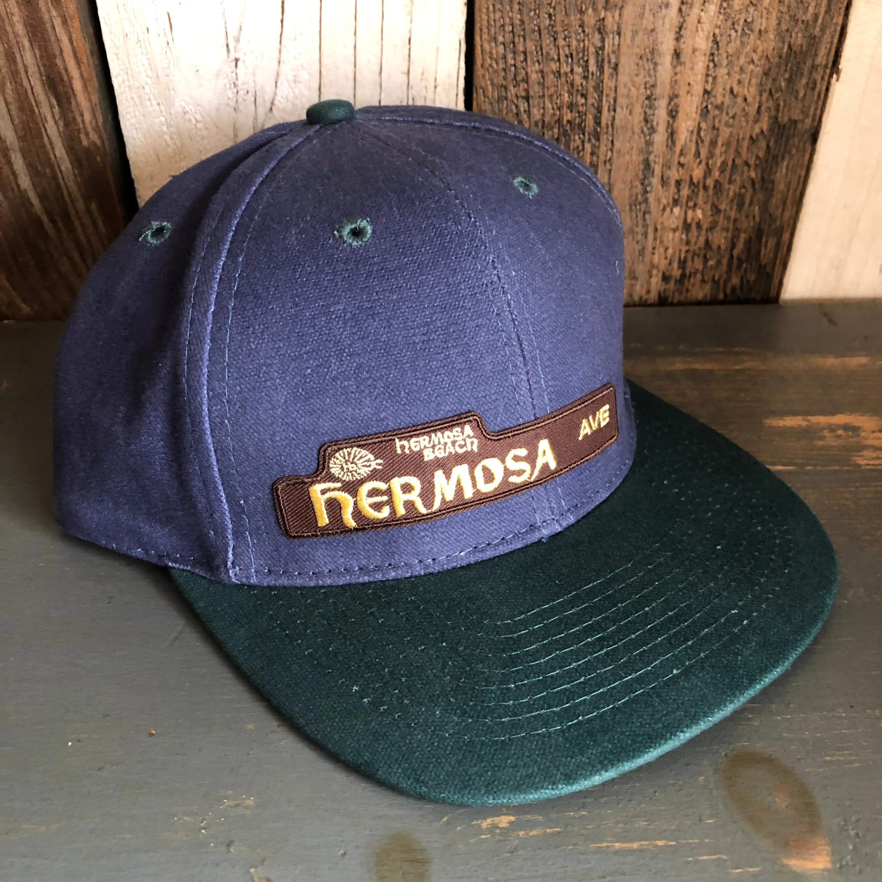 Hermosa Beach HERMOSA AVE - 6 Panel Low Profile Baseball Cap with Adjustable Strap with Press Buckle - Navy/Dark Green