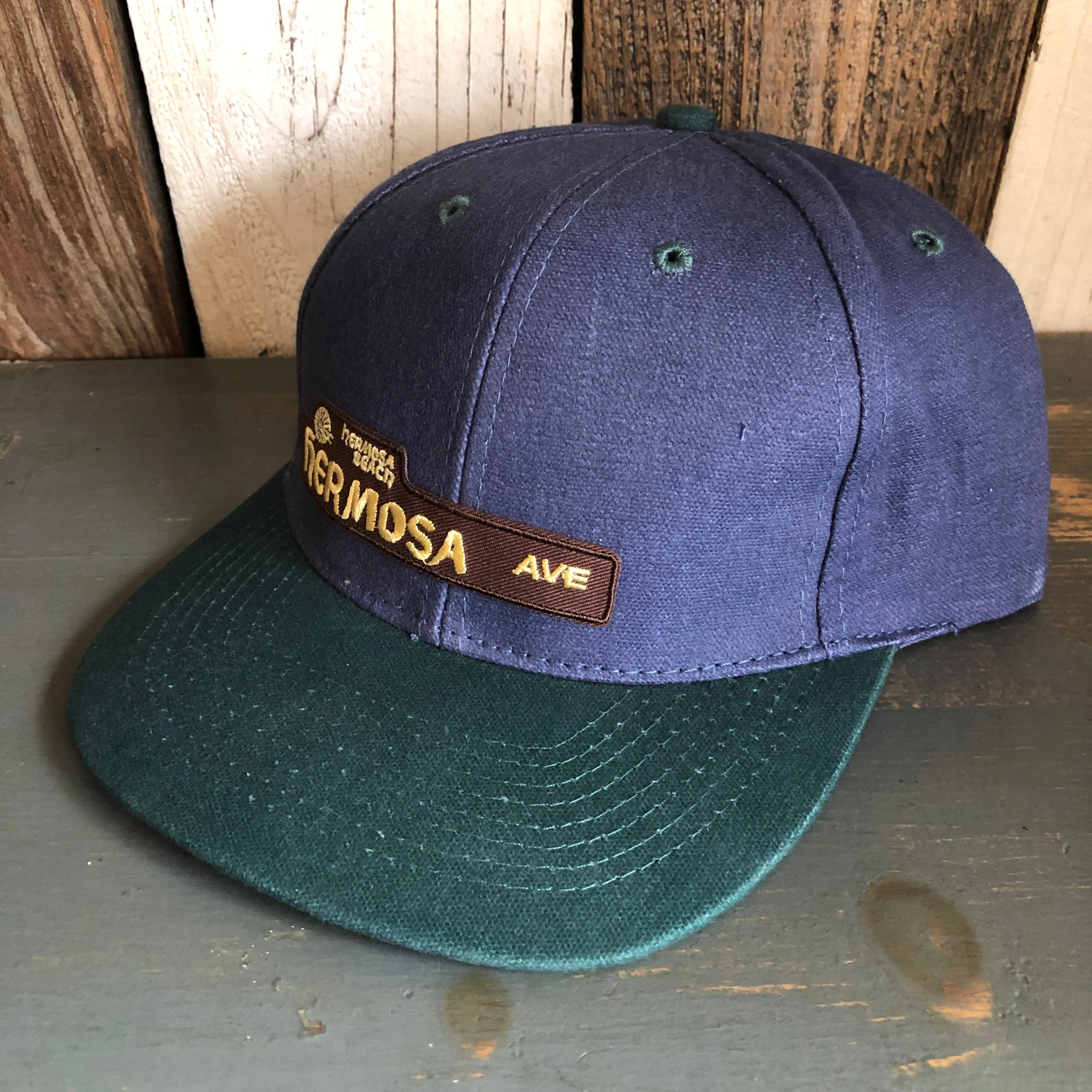 Hermosa Beach HERMOSA AVE - 6 Panel Low Profile Baseball Cap with Adjustable Strap with Press Buckle - Navy/Dark Green