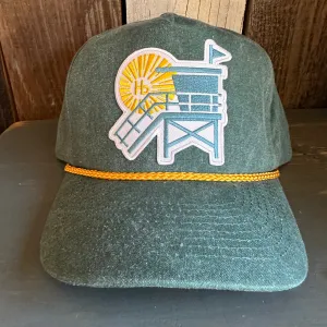 Hermosa Beach LIFEGUARD TOWER :: 5 panel Stone Washed Canvas 2-Tone - Moss/Gold Braid