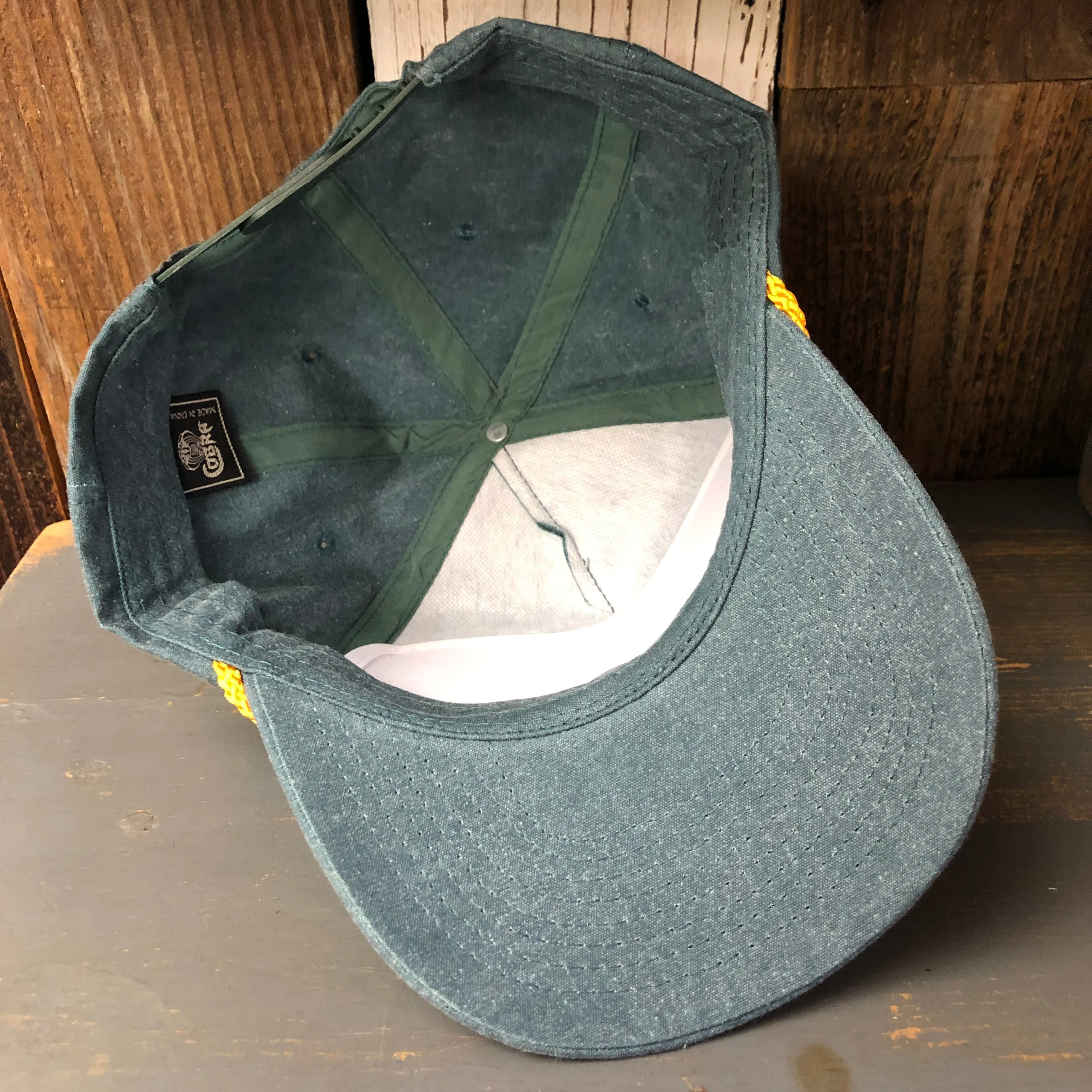 Hermosa Beach LIFEGUARD TOWER :: 5 panel Stone Washed Canvas 2-Tone - Moss/Gold Braid
