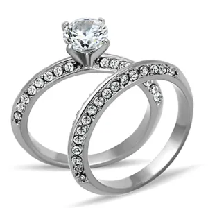 High polished (no plating) Stainless Steel Ring with AAA Grade CZ in Clear for Women Style TK1320