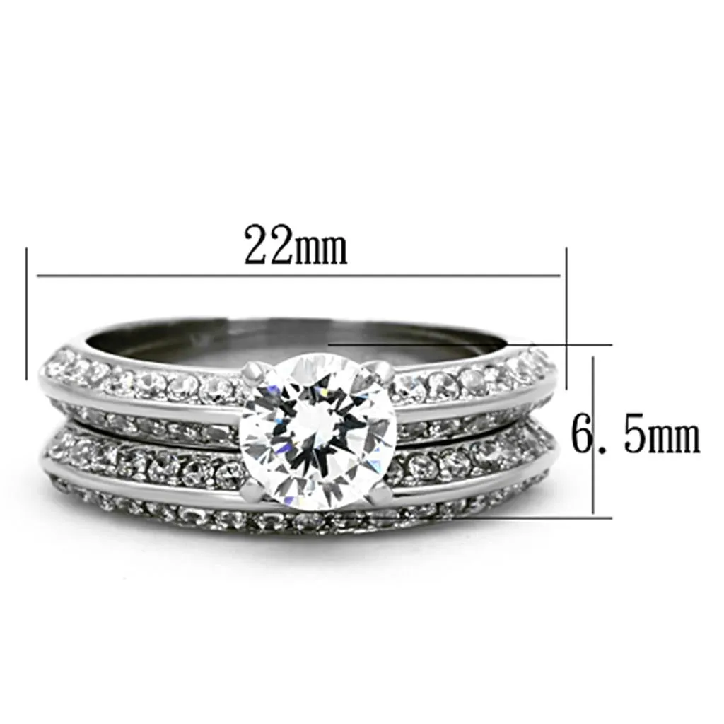 High polished (no plating) Stainless Steel Ring with AAA Grade CZ in Clear for Women Style TK1320