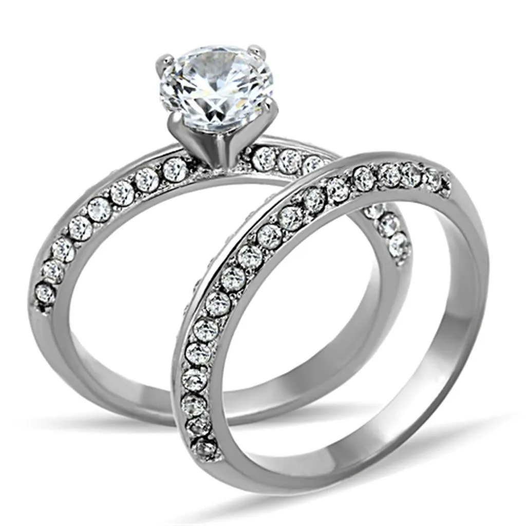 High polished (no plating) Stainless Steel Ring with AAA Grade CZ in Clear for Women Style TK1320
