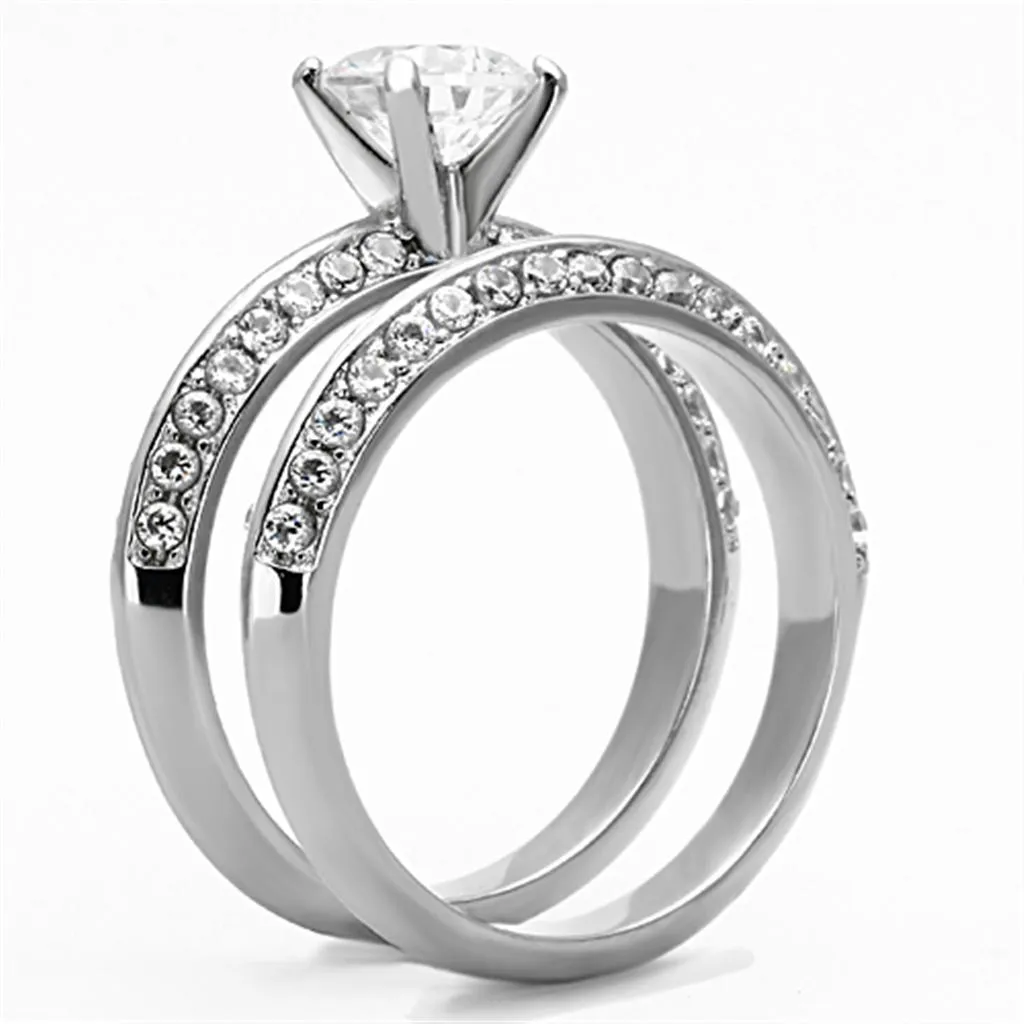 High polished (no plating) Stainless Steel Ring with AAA Grade CZ in Clear for Women Style TK1320