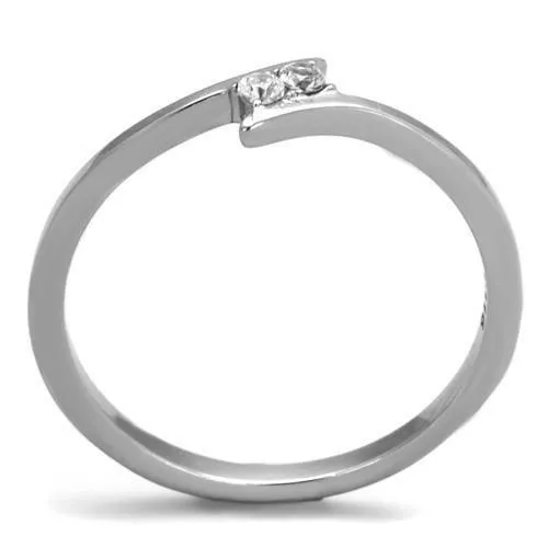 High polished (no plating) Stainless Steel Ring with AAA Grade CZ in Clear for Women Style TK2121