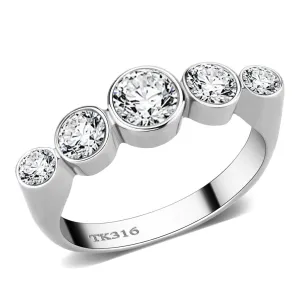 High polished (no plating) Stainless Steel Ring with AAA Grade CZ in Clear for Women Style TK3697