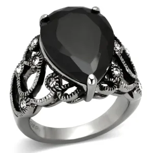 High polished (no plating) Stainless Steel Ring with AAA Grade CZ in Jet for Women Style TK1017