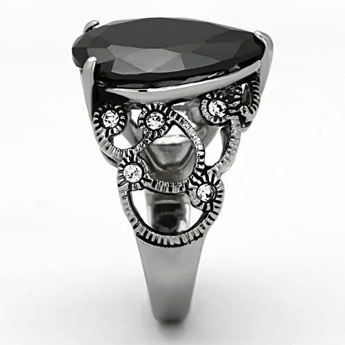 High polished (no plating) Stainless Steel Ring with AAA Grade CZ in Jet for Women Style TK1017