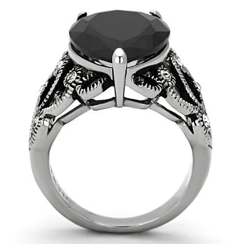 High polished (no plating) Stainless Steel Ring with AAA Grade CZ in Jet for Women Style TK1017