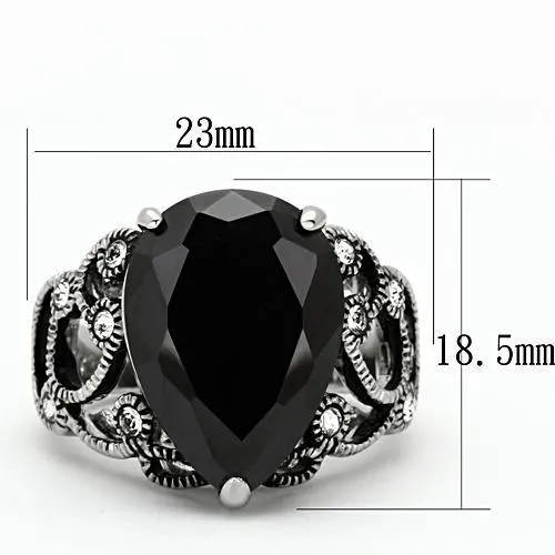High polished (no plating) Stainless Steel Ring with AAA Grade CZ in Jet for Women Style TK1017
