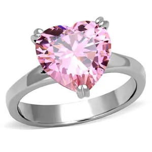 High polished (no plating) Stainless Steel Ring with AAA Grade CZ in Rose for Women Style TK1513