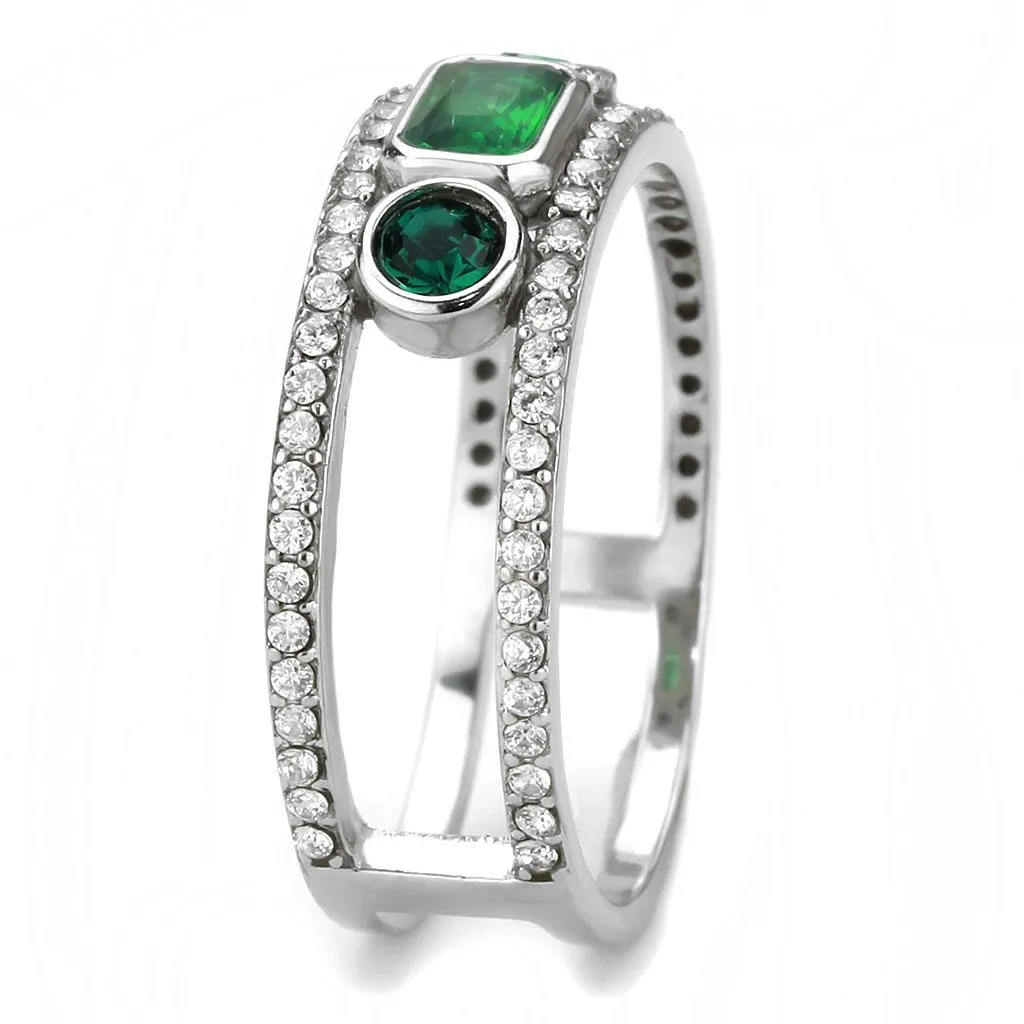 High polished (no plating) Stainless Steel Ring with Synthetic Synthetic Glass in Emerald for Women Style DA348