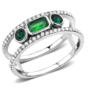 High polished (no plating) Stainless Steel Ring with Synthetic Synthetic Glass in Emerald for Women Style DA348