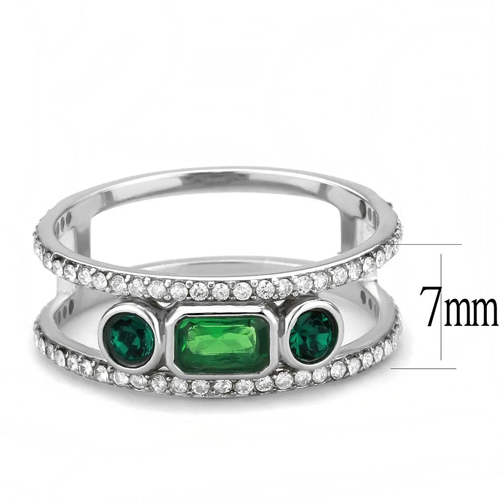 High polished (no plating) Stainless Steel Ring with Synthetic Synthetic Glass in Emerald for Women Style DA348