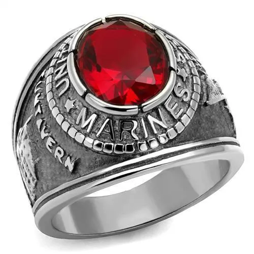 High polished (no plating) Stainless Steel Ring with Synthetic Synthetic Glass in Siam for Women Style TK414703