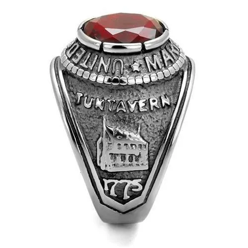 High polished (no plating) Stainless Steel Ring with Synthetic Synthetic Glass in Siam for Women Style TK414703