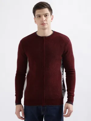 Iconic Men Maroon Solid Round Neck Full Sleeves Sweater