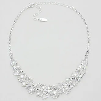 iLLASPARKZ Crystal Rhinestone Pearl Flower Necklace Set