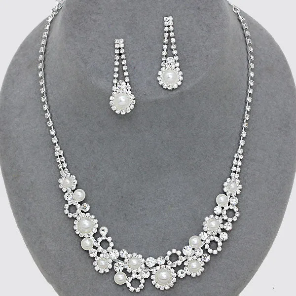 iLLASPARKZ Crystal Rhinestone Pearl Flower Necklace Set
