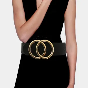 iLLASPARKZ Double Open Metal Circle Buckle Accented Faux Leather Belt