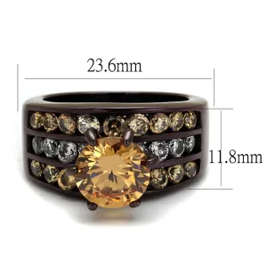 IP Dark Brown (IP coffee) Stainless Steel Ring with AAA Grade CZ in Champagne for Women Style TK2681