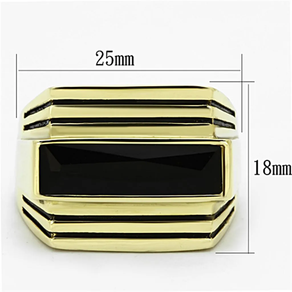 IP Gold(Ion Plating) Stainless Steel Ring with Synthetic Synthetic Glass in Jet for Women Style TK1188