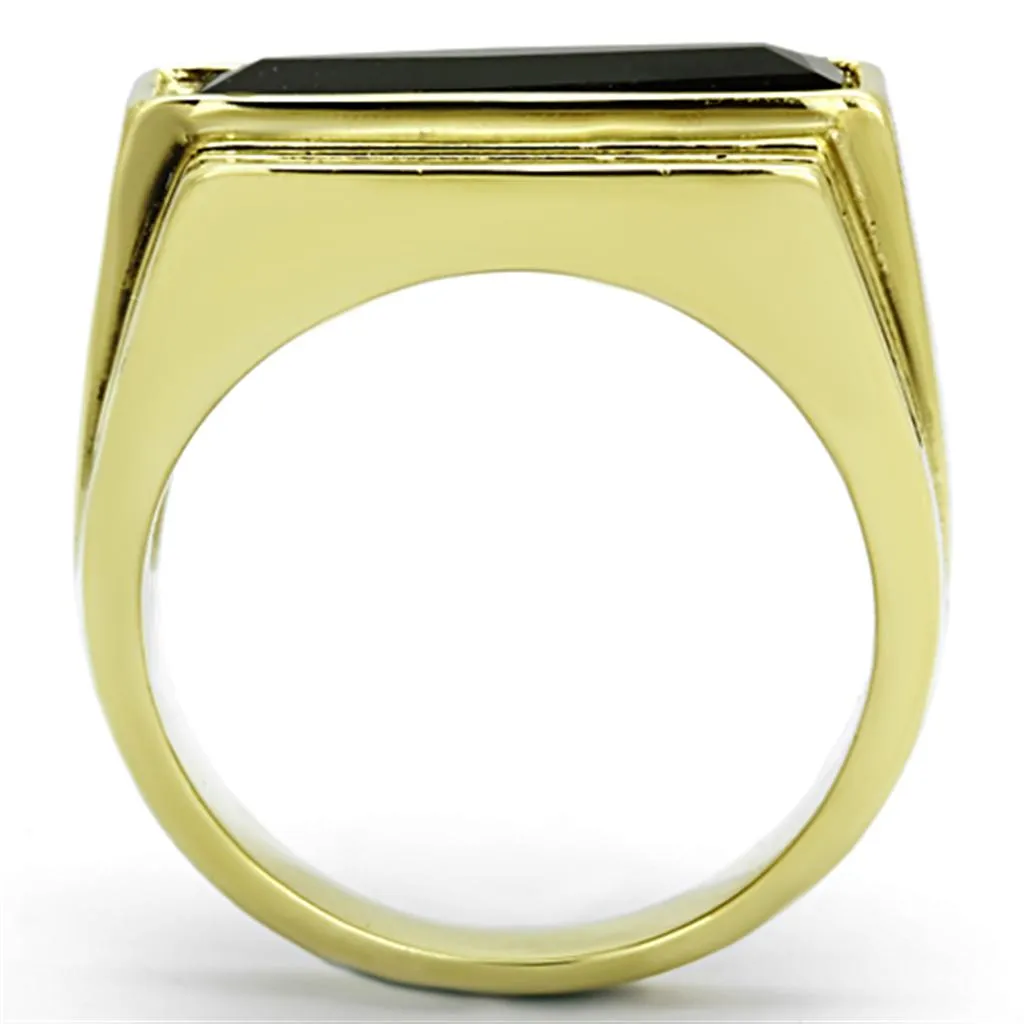 IP Gold(Ion Plating) Stainless Steel Ring with Synthetic Synthetic Glass in Jet for Women Style TK1188