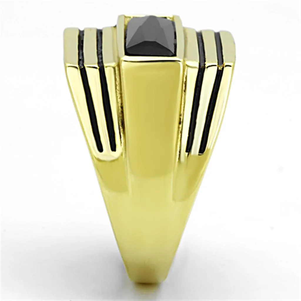 IP Gold(Ion Plating) Stainless Steel Ring with Synthetic Synthetic Glass in Jet for Women Style TK1188