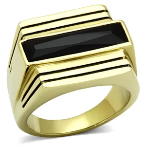 IP Gold(Ion Plating) Stainless Steel Ring with Synthetic Synthetic Glass in Jet for Women Style TK1188