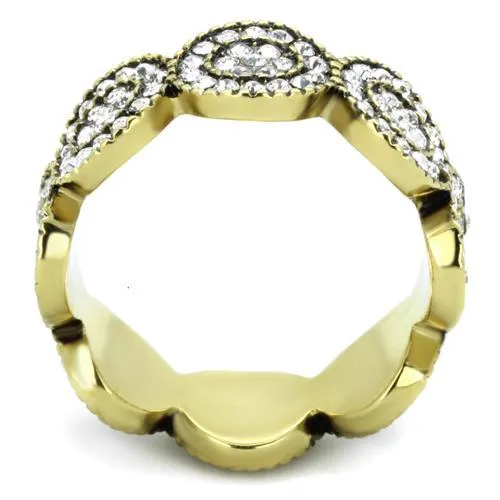 IP Gold(Ion Plating) Stainless Steel Ring with Top Grade Crystal in Clear for Women Style TK1875