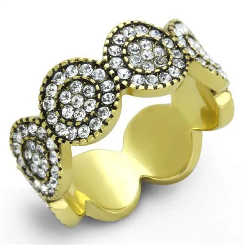 IP Gold(Ion Plating) Stainless Steel Ring with Top Grade Crystal in Clear for Women Style TK1875