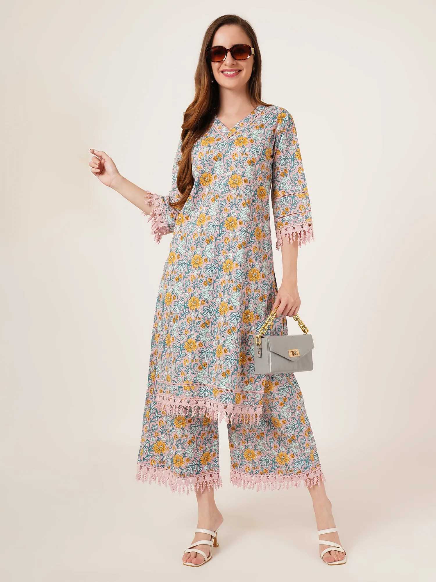 Jaipuri Heritage Cotton Palazzo Kurta Set For Women
