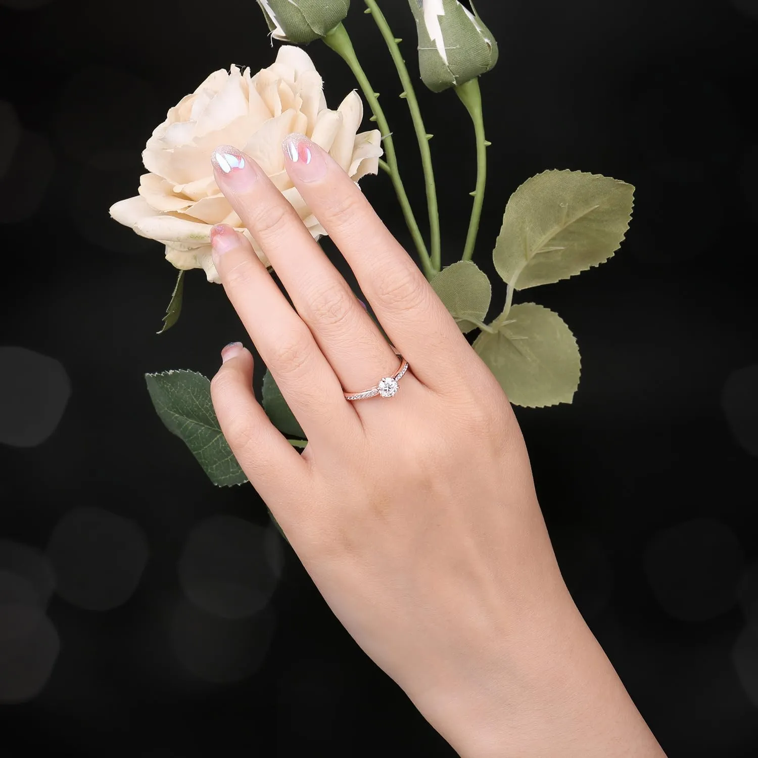 JewelryPalace Classic 1ct 2ct 3ct Moissanite Solitaire Engagement Rings for Women, 925 Sterling Silver Promise Ring for Her, Round Cut Simulated Diamond Anniversary Wedding Rings D-F VVS Size 4-12