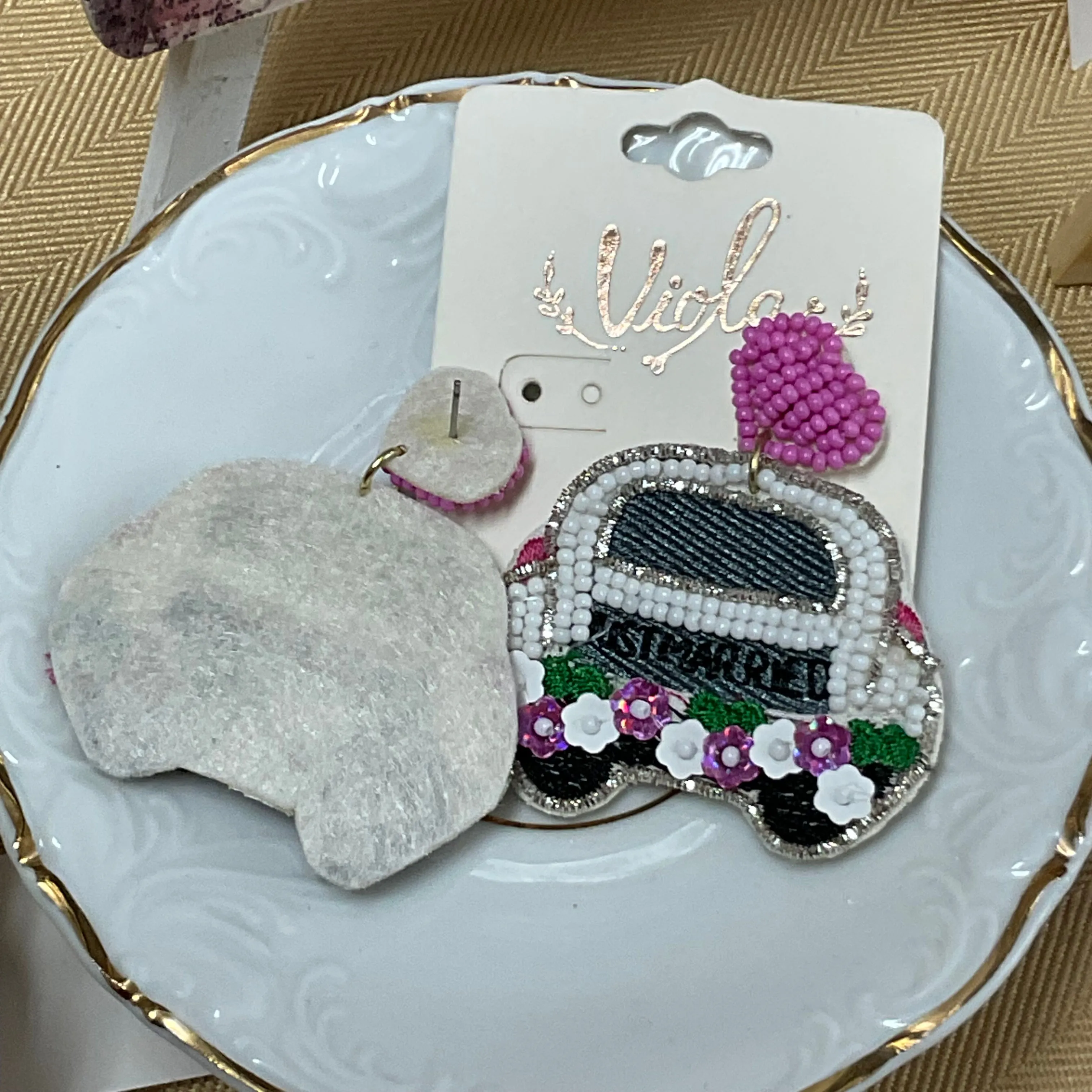 Just Married Seed Bead Statement Post Back Earrings