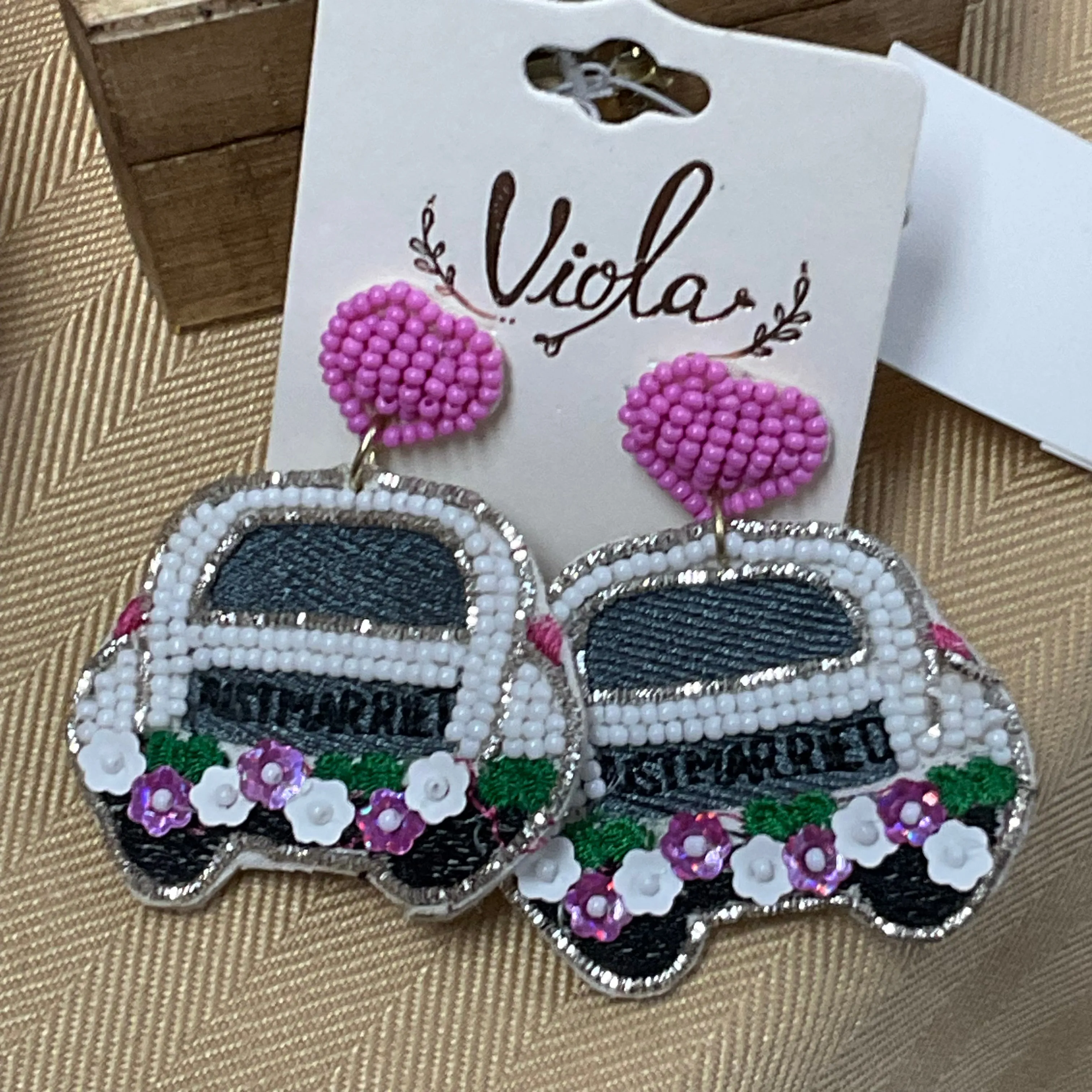 Just Married Seed Bead Statement Post Back Earrings