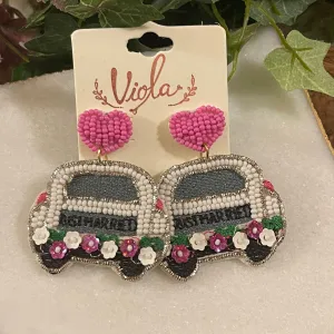 Just Married Seed Bead Statement Post Back Earrings