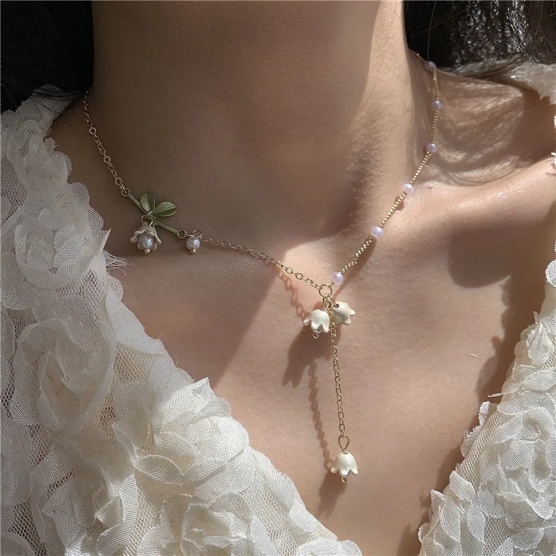 Lily Of The Valley Pearl Necklace White Fairy Flower Summer