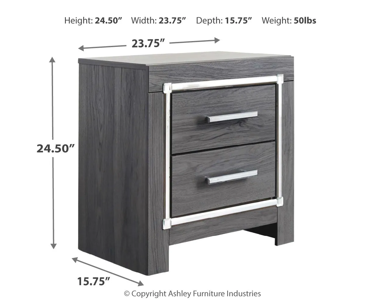 Lodanna Full Panel Bed with 2 Storage Drawers with Mirrored Dresser, Chest and Nightstand in Gray