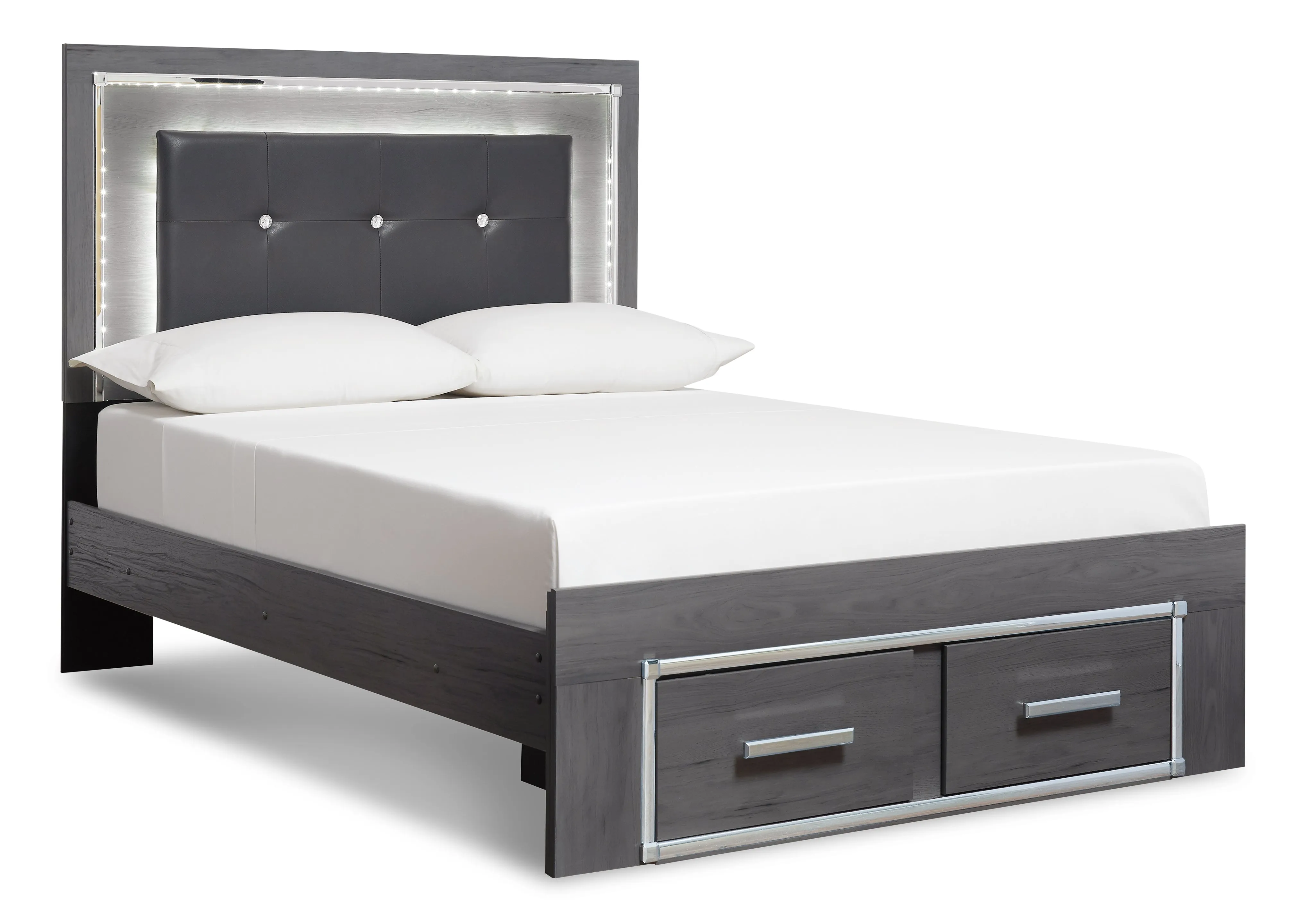 Lodanna Queen Panel Bed with 2 Storage Drawers with Dresser in Gray