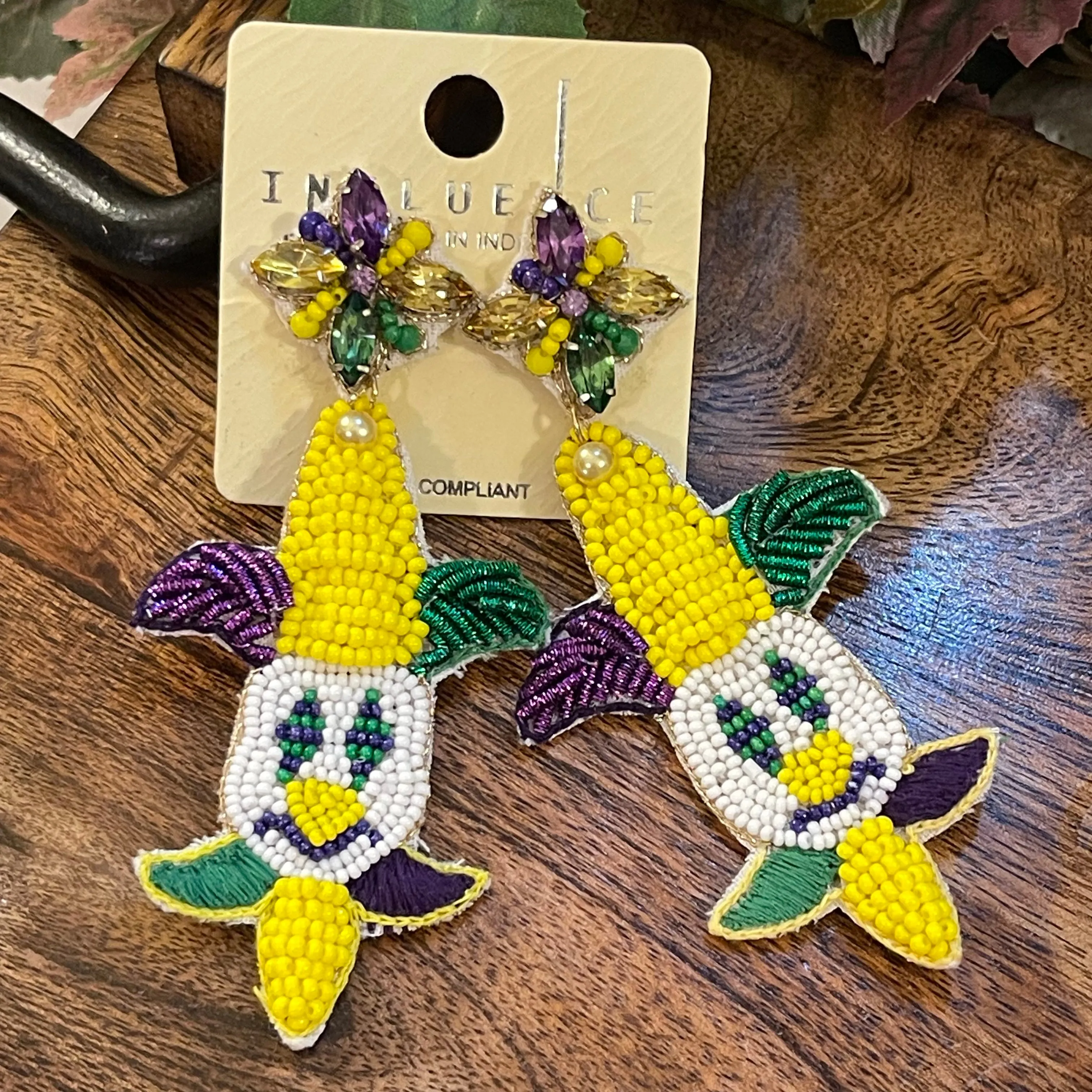 Mardi Gras Jester Seed Bead Post Back Earrings