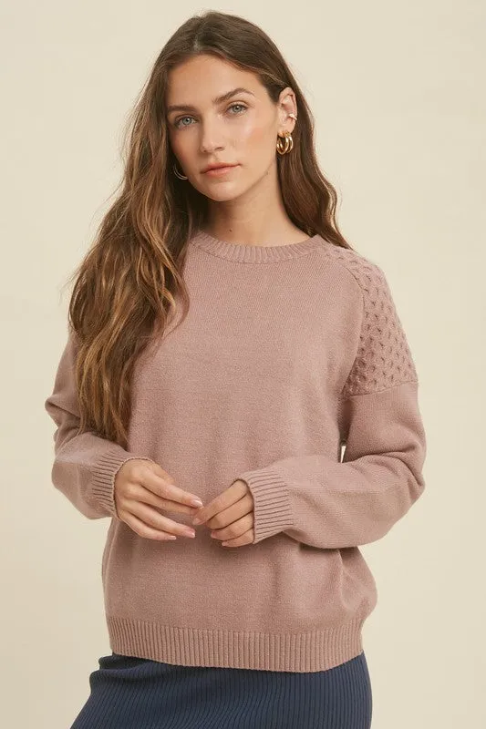 Mauve Texture Shoulder Sweater