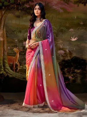 Multi Colored Organza Sequins Worked Festival Wear Designer Saree