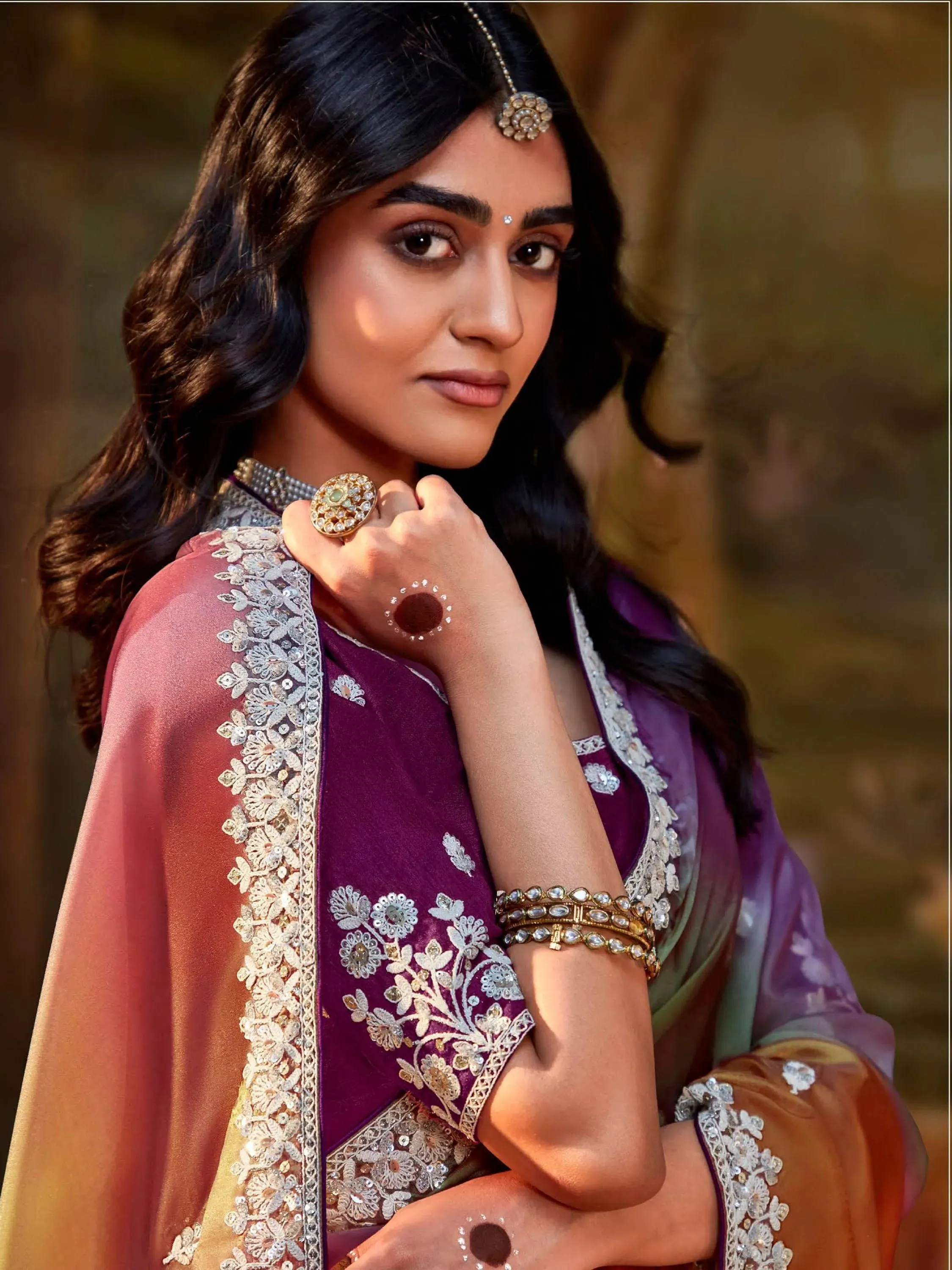 Multi Colored Organza Sequins Worked Festival Wear Designer Saree