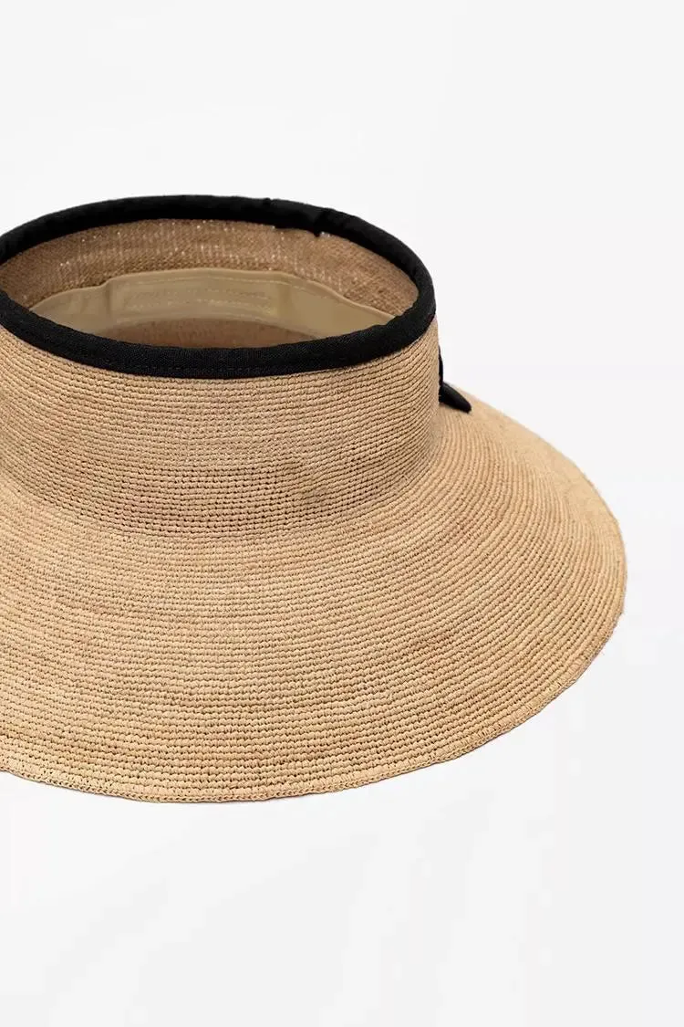 Packable Wrap-around Straw Sun Visor with Bow