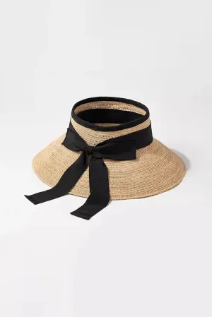 Packable Wrap-around Straw Sun Visor with Bow