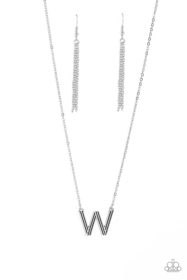 Paparazzi Necklace ~ Leave Your Initials - Silver - W