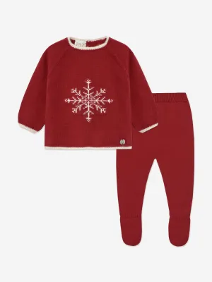 Paz Rodriguez Baby Knitted 2 Piece Snowflake Set in Red